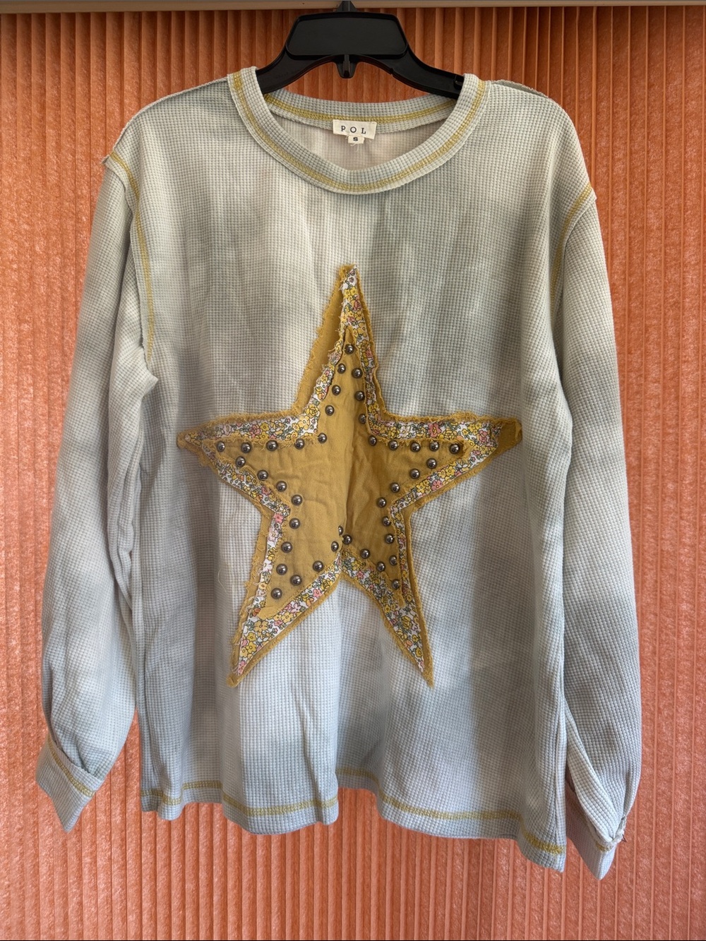 Pol Yellow Star Embellished Long-Sleeve Top Size S New